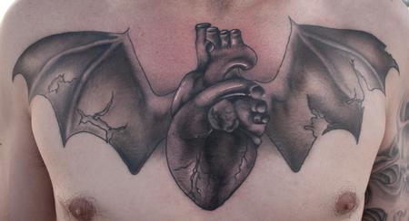 Ryan Mullins - Black and Gray Heart with wings tattoo